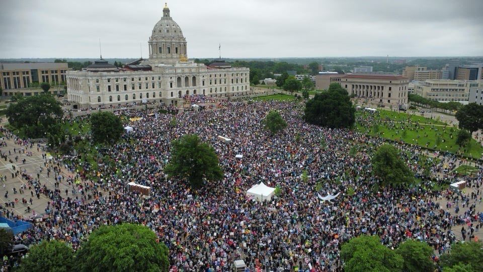 enormous, enormous crowd, aerial photo, in front of capitol building